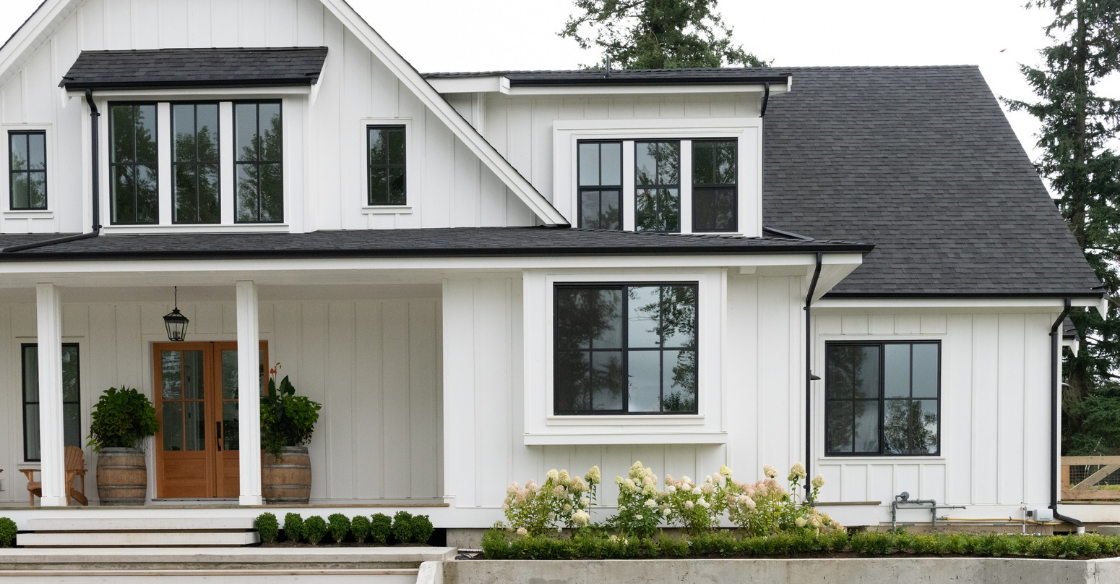 Modern farmhouse with black window frames