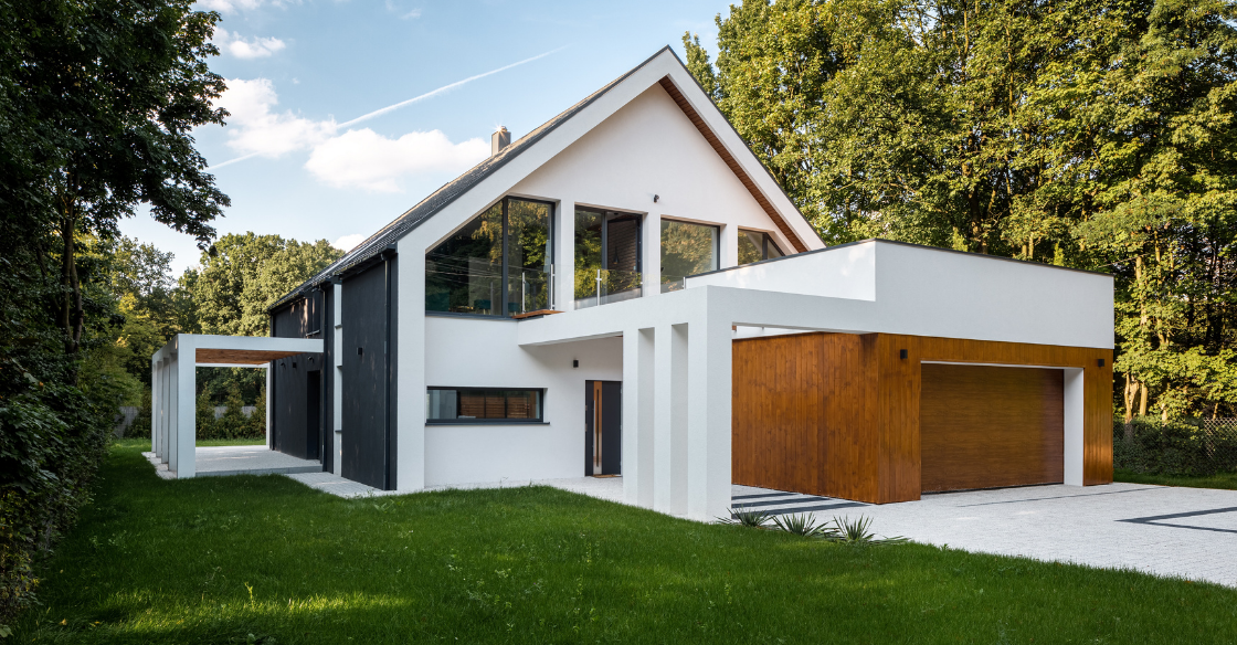 Modern house with brand new garage door