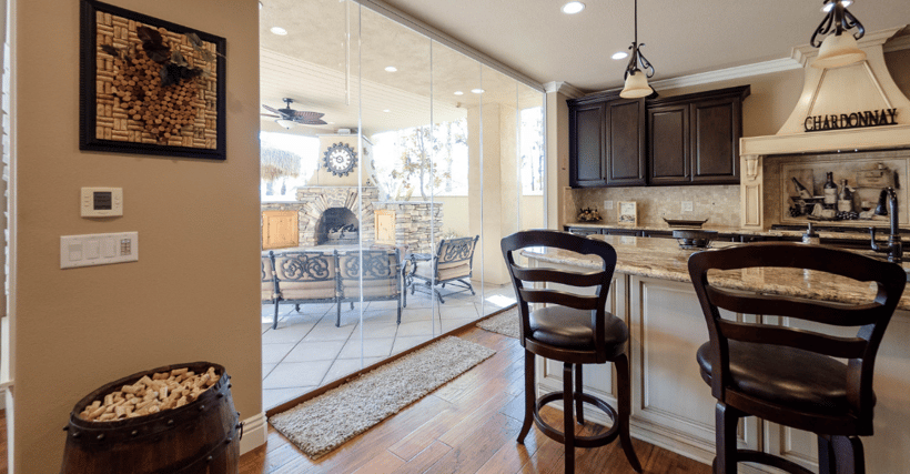 Kitchen with Cover Glass sliding glass doors