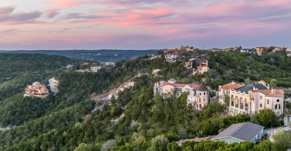 Views from houses on Lake Travis, in Austin, Texas