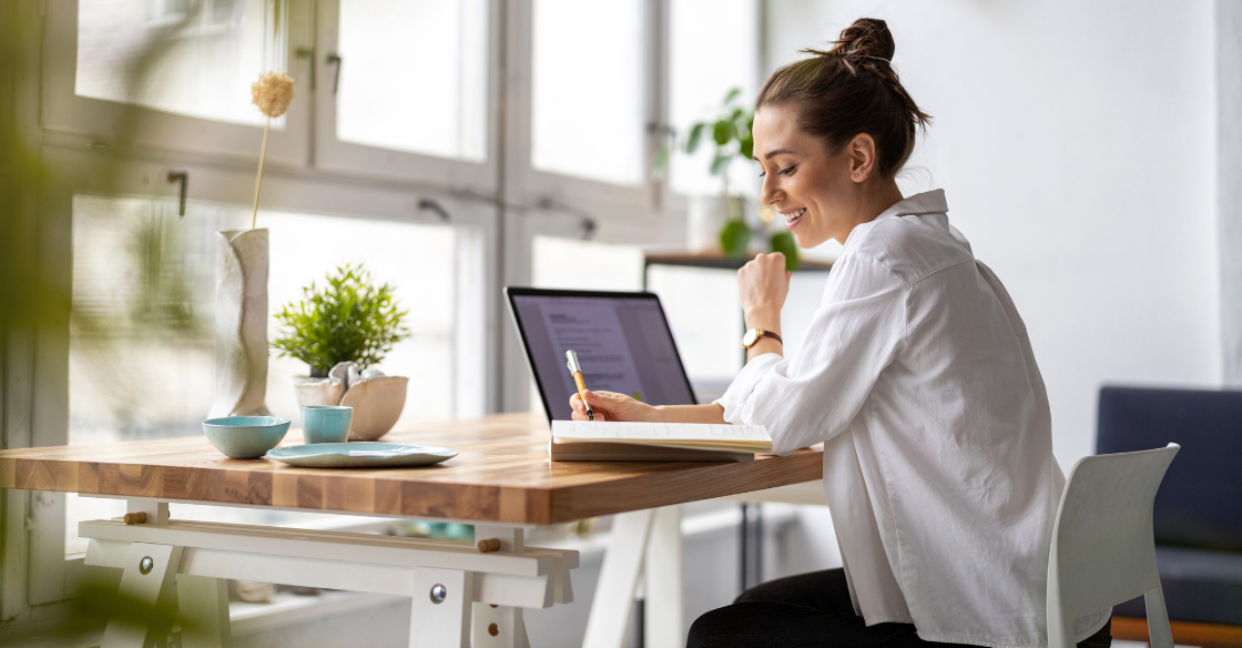 woman working remotely at her desk