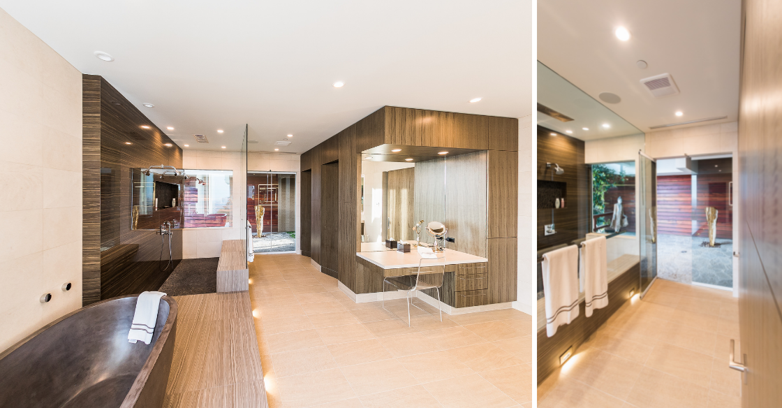 Modern bathroom designed using frameless glass panels