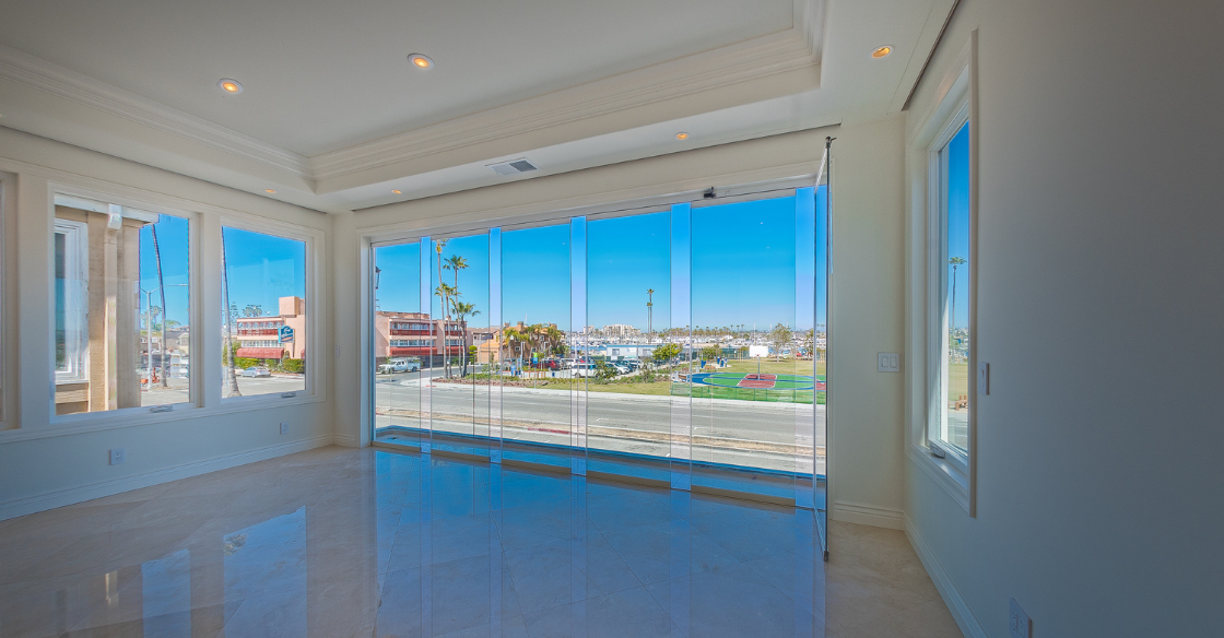 Cover Glass panels partially open in a home