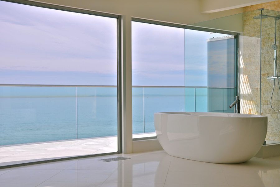 image of folding glass doors in bathroom