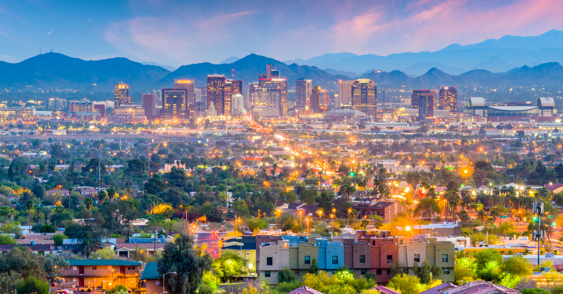 City in Arizona at sunset