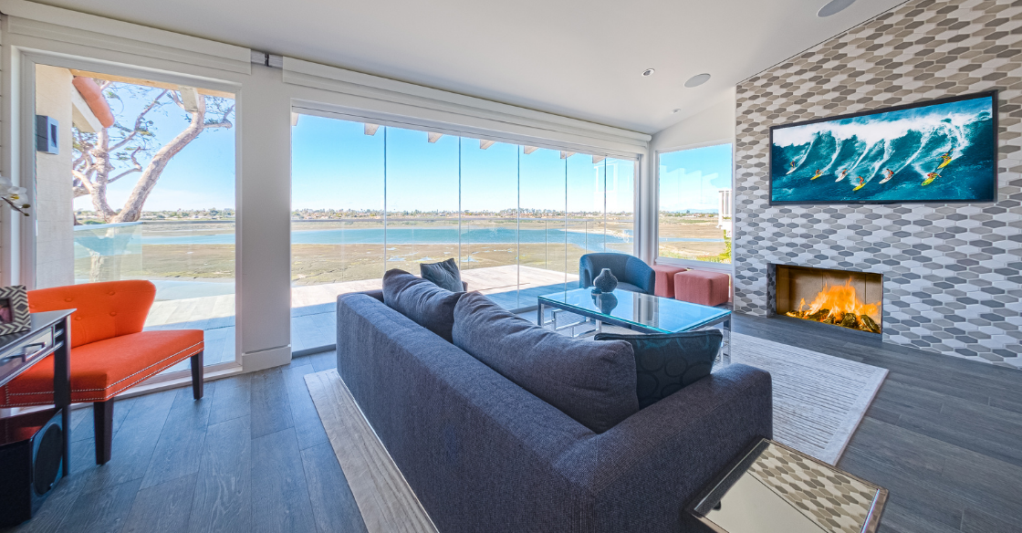 Interior of home with frameless glass doors