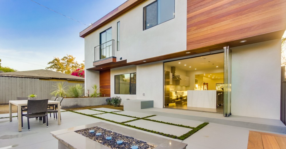 Frameless glass doors on a modern style home